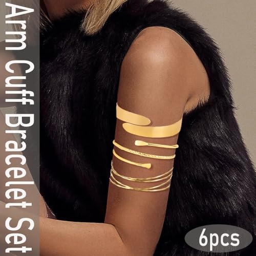 COLOYAN 6PCS Gold Arm Cuff Upper Arm Cuff Bracelets for Women Open Upper Arm Cuff Bangle Adjustable Armband Set Jewelry - color: B
