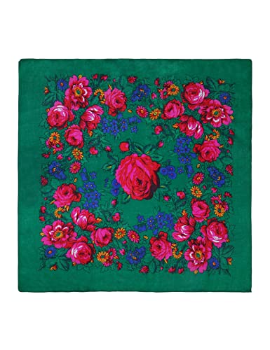 MJ SERECA Acrylic Bandana Printed Hair Scarf Square Ukrainian Head Scarf Floral Babushka Neck Scarf for Women 30"/42"/60" - color: 1 Pack-b 60"