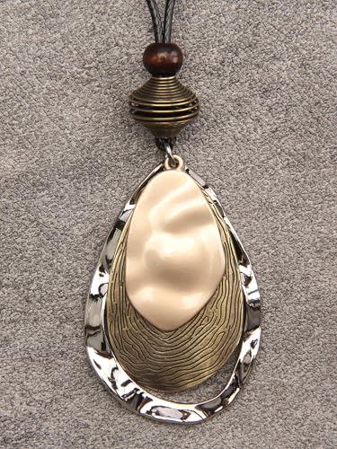 Kelake Leather Necklace for Women Men Teen Vinatge Boho Alloy Pendant Choker Jewelry Fashion Sweater Necklaces with Adjustable Genuine Leather Chain - color: Multilayer Alloy Teardrop Pendant
