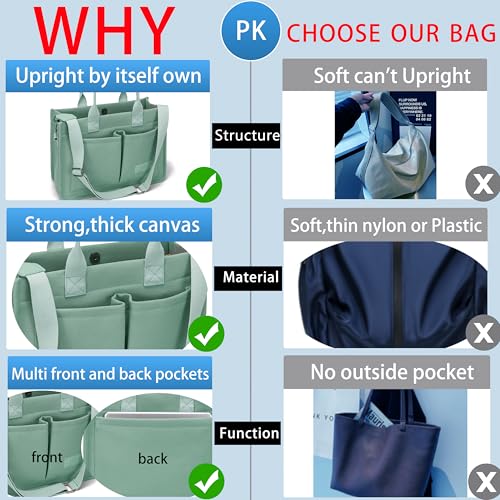 ZHMO Canvas Tote Bag for Women,Women's Bags Crossbody Bags Work Laptop Tote Bag Large Handbags Purse for Travel Nurse Teacher - color: Green With Compartments