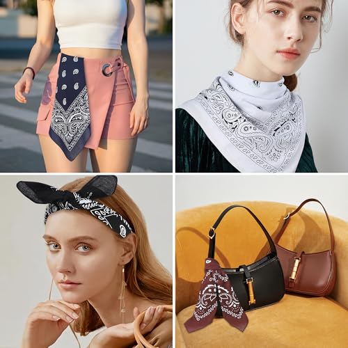 Mochabao 100% Cotton 27" x 27" Large Bandanas for Men & Women, Multi-Purpose Bandana Headbands, Square Head Scarf - color: White/Black/Navy Blue/Brown