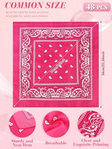 Unittype 48 Pieces Paisley Bandana Novelty Unisex Cowboy Headband Sports Bandannas Scarf Outdoor for Western Party Costume - color: White, Pink, Rose Red, Black, style: Classic