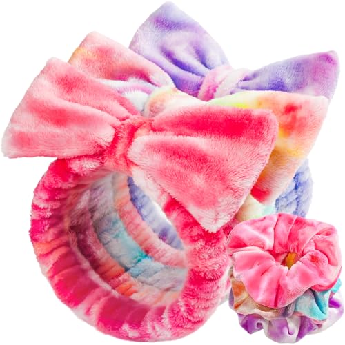 LEOBRO Makeup Headband, Spa Headbands, Skincare Headbands for Women, Headband for Washing Face, with Hair Band, Hair Scrunchies, Gifts for Teens, Girls, Women (Rainbow/Hot Pink/Violet) - color: Rainbow, Hot Pink, Violet