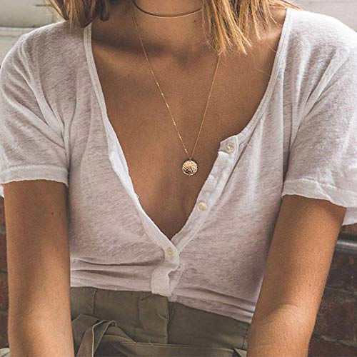 Turandoss Gold Layered Necklaces for Women - 14K Gold Plated Handmade Multilayer Bar Pearls Coin Disc Moon Butterfly Medallion Adjustable Dainty Layered Choker Necklaces for Women Jewelry - style: 4 Layered Necklace - Chain&Beads&Bar&Hammered Disc&Bar