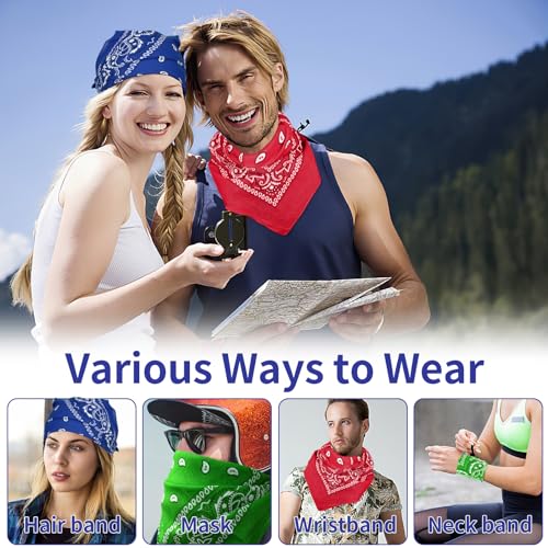 6 Pack Pure Cotton Bandana, Multi-Purpose Square Handkerchief, Face Mask headband for Men and Women - color: Royal Blue