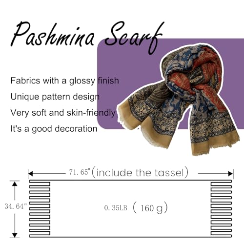 Paisley Pashmina Feel Shawls Wraps for Women Rave Scarf Soft Silky Exotic Boho All Seasons - color: Yellow
