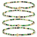 Boho 4Pcs Stack Colorful Small Seed Beaded Bracelets Set for Women, Cute Handmade Dainty Trendy Gold Plated Stretch Accessories Thin Glass Jewelry, Summer Daily Party Friendship Gift - color: Green