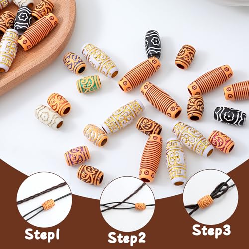 38Pcs Wooden Hair Beads for Braids and Dreadlocks, Loc Jewelry Bead for Black Women and Men, Multi Shape Beads for Necklace Bracelet Hair DIY Craft Handmade Decoration Dreadlock Accessories