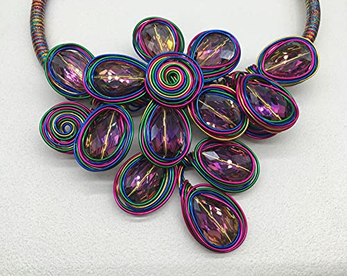 Statement Chunky Flower African Necklace For Women Tribal Fashion Costume Jewelry Earring Sets Unique Big Colorful Rhinestone Crystal Pendent Collar Choker Bib Handmade - color: flowers colorful