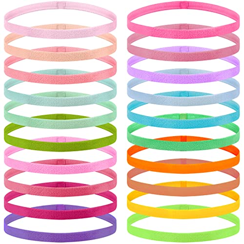 Duufin 20 Pieces Sport Headbands, Thin Non Slip Headband for Women and Girls, Elastic Headbands for Workout, Running, Yoga, Volleyball, Basketball, 1 cm Wide, 42 cm Circumference, 20 Colors - color: Light Color