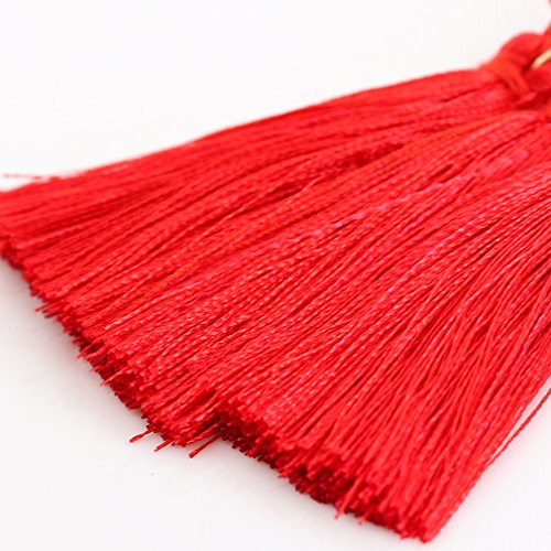 boderier Bohemian Statement Thread Tassel Chandelier Drop Dangle Earrings with Cassandra Button Stud - color: Red