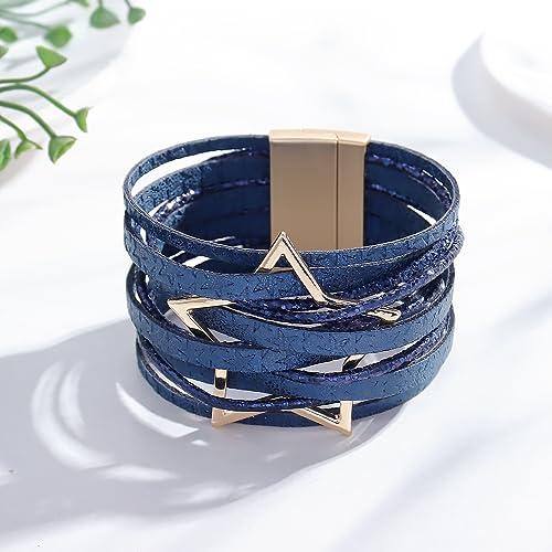 Long tiantian Leather Bracelets for Women Men Heart Wrap Bracelets Western Jewelry Cowgirl Outfits Birthday Gifts for Her - color: C5:blue leather bracelet