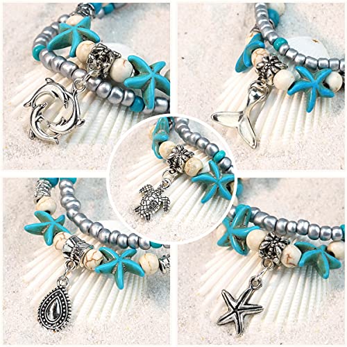 Suyi 5pcs Ankle Bracelets for Women Layered Beach Adjustable Anklets Boho Chain Anklet Foot Jewelry - color: 5pcs Set 5