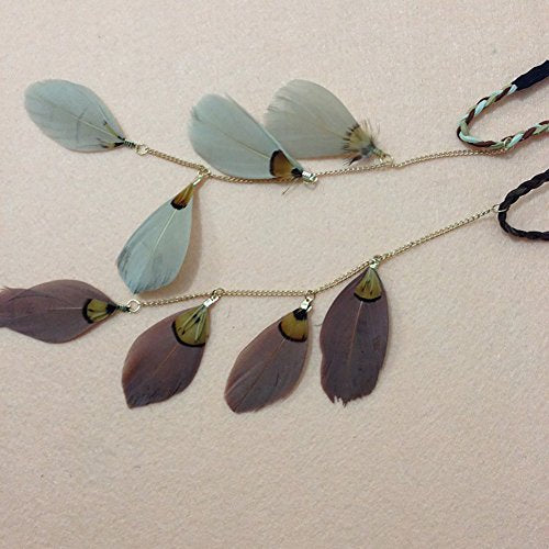 Fodattm Women Lady Bohemian Tassels Hairband Headwear Hippie Feather Headband Hoop Handmade Indian Fascinator Hair Bands Headdress Accessories (khaki) - color: khaki
