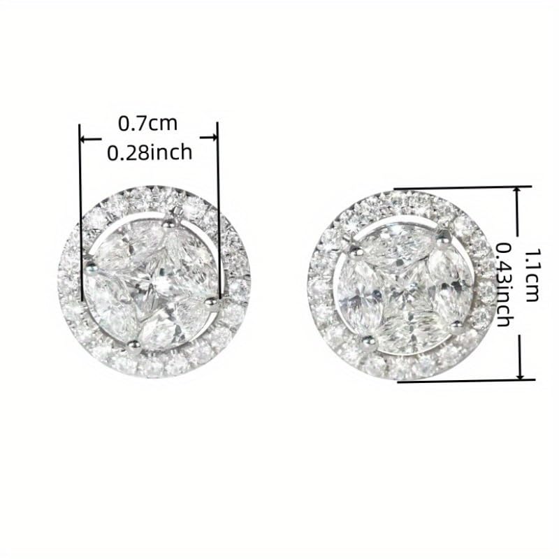 1pair Fashion Exquisite Inlay Shiny Zirconia Round Stud Earrings for Women Men Daily Casual Party Simple Earrings Accessories - color: Silvery