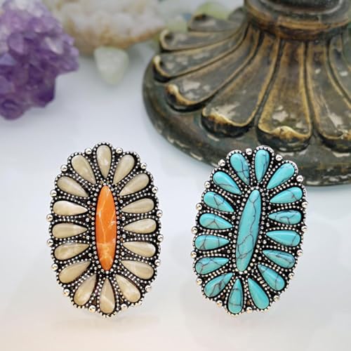 Turquoise Ring Boho Western Jewelry Chunky Thumb Statement Ring Dainty Simple Finger Open Jewelry Gift for Women Boho Dresses Accessories - color: B1:turquoise rings