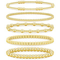 Gold Beaded Bracelets for Women, 14K Real Gold Plated Jewelry for Women Dainty Pearl Bead Bracelets Stack, Non Tarnish Trendy Stackable Ball Cross Stretch Bracelet Set Fashion Accessories Gifts - color: Gold square bead