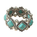 COLORFUL BLING Bohemian Simulated Turquoise Stretch Bangle Bracelet for Women Adjustable Ethnic Natural Stone Statement Wide Wrap Bracelet Boho Jewelry - color: square blue
