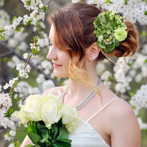 BBTO 21 Pcs Flower Hair Clip Rose Hair Clips Barrettes for Women Flower Accessories Boho Bride Claw Clip Hairpin Brooch Pin Headpiece for Wedding (Green Series) - color: Green Series