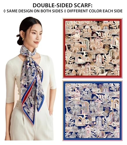 100% Silk Scarves, Extra-Large and XX-Large - color: Zebra & Giraffe, Blue/Red, Double-sided, Hand Rolled Edges