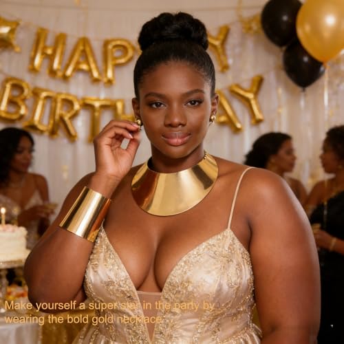 Gold Necklaces for Women Chunky Gold Silver Choker Necklace Statement Egyptian Jewelry for Women Men Gold Costume Jewelry Sets Accessories Gift - color: Chunky Gold bracelet Choker