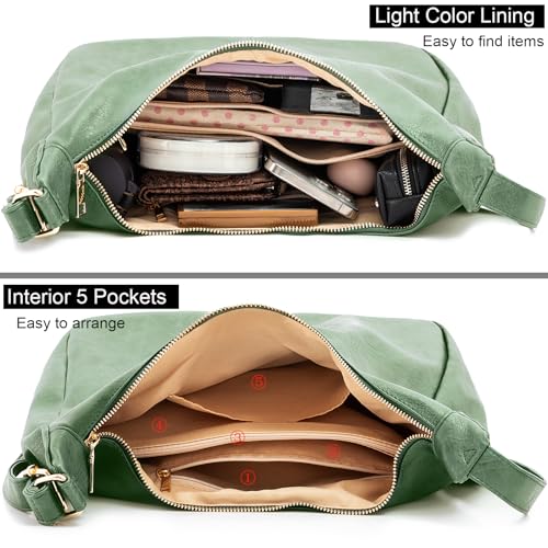 Hobo Bags for Women Foldable Vegan Leather Shoulder Handbag Slouchy Tote Crossbody Purses - color: Green