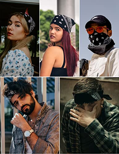 Cotton Bandanas for Men & Women Paisley Cowboy Bandana Handkerchiefs for Hair 22x22 - color: 3pcs Black