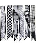 ZXZH 6 Pack Fashion Scarves for Women, Versatile Boho Head Scarf, Satin Scarf for Hair, Neck, Wrist, and Purse Accessories - color: Black & White Check