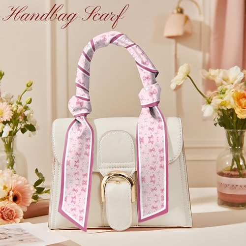 Head Hair Scarf Neck Silk Feeling Scarves Long Thin Satin Fashion Handbag Cute Decoration Women Girls 59 * 6.7'' - color: O-15-pink