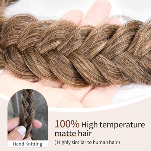 2PCs Braided Headband with teeth Handmade Messy Wide Synthetic Hair Elastic Stretch Fluffy Hairpiece for Brides (Claybank) - color: Claybank
