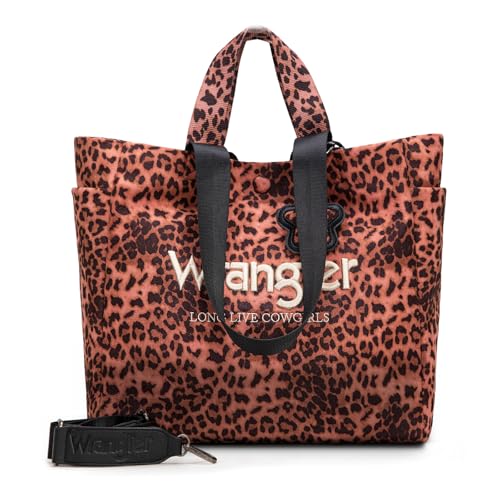 Montana West Wrangler Large Tote Bag for Women Designer Leopard Print Purse for Travel Work Gym - color: Pink