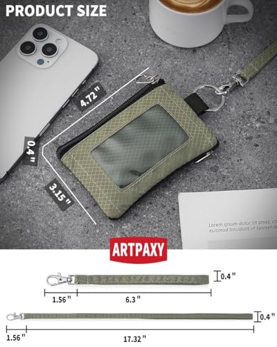 Artpaxy Minimalist Wallet For Mens Womens, Keychain RFID Blocking Zipper Small Wallet with ID Window 2 Lanyards,Water Resistant Travel Cash Card Coin Case Boys Girls - color: Army green+Light gray green, style: Casual