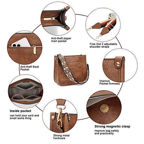 HKCLUF Crossbody Bag Purse for Women 2PCS/Set Leather Hobo Handbag Wallet Set With 2Adjustable Guitar Strap Shoulder Bag | Purse - color: A29-apricot