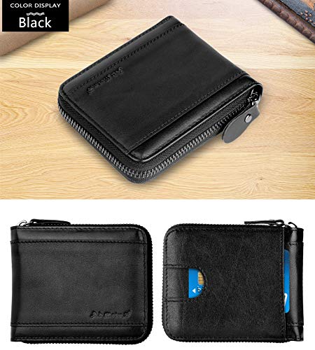 Admetus Mens RFID Blocking Wallets Zipper Leather Wallet for Men Bifold RFID Card Holder - color: black10