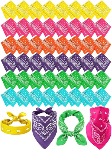 Unittype 48 Pieces Paisley Bandana Novelty Unisex Cowboy Headband Sports Bandannas Scarf Outdoor for Western Party Costume - color: Teal,green,orange,yellow,hot Pink,purple, style: Classic