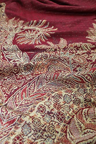 Achillea Reversible Paisley Pashmina Rave Scarf – Exotic Indian Shawls and Wraps for Evening Dresses, Festivals, All Seasons - color: Big Paisley Burgundy