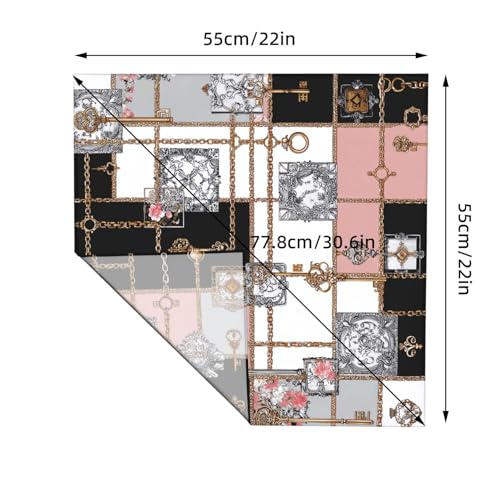 Head Scarf Hair Neck Scarves for Women Fashion Silk Satin Purse Bag Scarfs Handbags Bandana Neckerchief - color: Black Pink Key