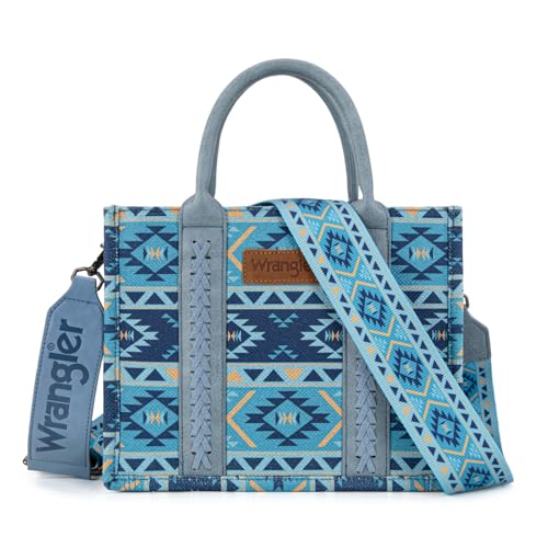 Wrangler Aztec Tote Bag for Women Boho Shoulder Purses and Handbags - color: Aztec Blue (Guitar Strap)