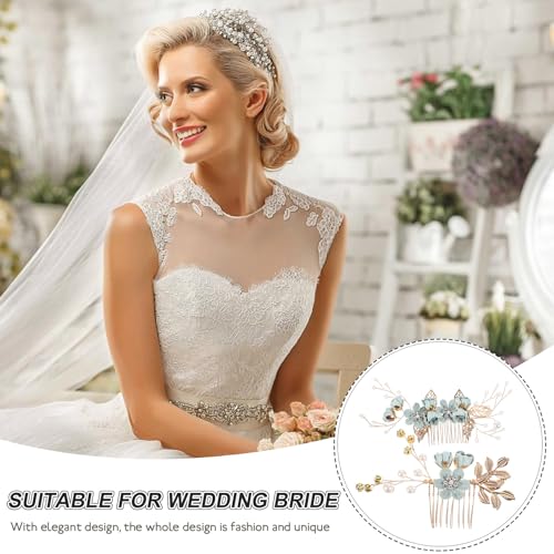 NUOBESTY 4-Piece Sage Green Wedding Hair Comb Set Bridal Hair Accessories with Pearl Floral Leaf Design for Women Special Occasions