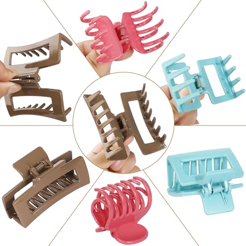 CHANDAT Medium Claw Hair Clips Set for Women - 3 Styles, 9PCS Rectangle Hair Clips for Thick Hair, Square Clips for Thin Hair - Gloss Colorful - color: Gloss Colorful