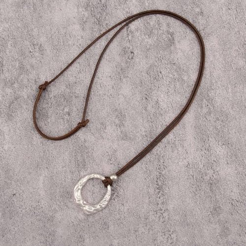 Jeilwiy Leather Necklace for Women Funky Necklace Choker String Cord Necklace with Pendant Boho Style Jewelry - style: Silver Circle Pendant Necklace