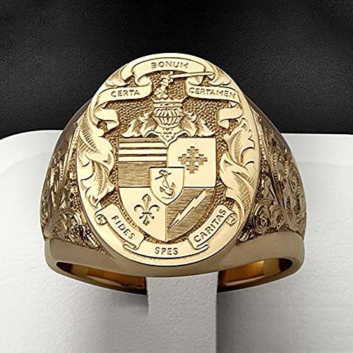 Vintage Coat of Arms Rings for Men He Custom Signet Statement Ring 14K Gold Plated Personalized Family Engraved Badge Rings Jewelry Graduation Party Birthday Gifts for Women Father Dad Size 9 - size: size 9