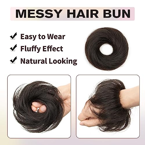 Natural Black Messy Bun Hair Piece, 100% Real Human Hair Extensions, Soft Fluffy Elastic Scrunchie, 30s Easy Updo for Women & Kids, Ideal for Daily Wear, Ballet, Dance & Office Use - color: Natural Black, size: 4 Inch