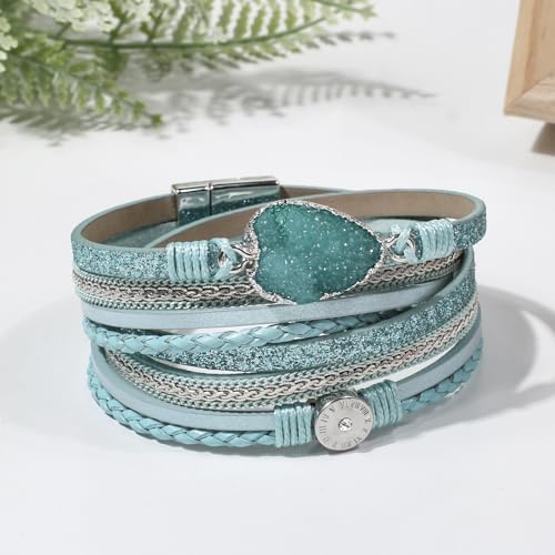 Artilady Leather Wrap Bracelets for Women - Pearl Bracelets Handmade Clasp Bangle Bracelet with Beads Jewelry Gift for Women and Mother - style: Blue