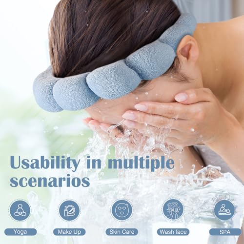 Ztomine Headbands, Set of 2 - Terry Cloth Spa Headbands for Face Washing, Makeup Removal, or Facial Mask Usage, Dark Khaki + Blue - color: Dark khaki + blue