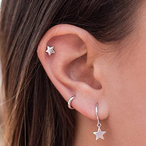 3 Pairs 925 Sterling Silver Star Stud Earrings for Women,Tiny Simple Geometric Stud Earrings Set Small Hypoallergenic Cartilage Tragus Ear Jewellery for Men (3/4/5mm) - color: 05 Silver-3 Pairs-4mm