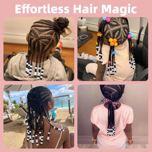 160Pcs 10mm Small Silicone Beads for Hair Braids, Soft Jellyish Pony Hair Beads with 5mm Hole + 50 Rubber Bands and 1 Beader for Braiding, DIY Bracelets Necklaces Crafts (Black White) - color: Black White Mix-160Pcs