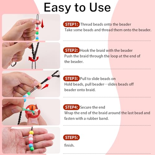 150Pcs 10mm Small Silicone Beads for Hair Braids, Soft Jellyish Pony Hair Beads with 5mm Hole + 50 Rubber Bands and 1 Beader for Braiding, DIY Bracelets Necklaces Crafts (Pink) - color: Pink Mix-150Pcs