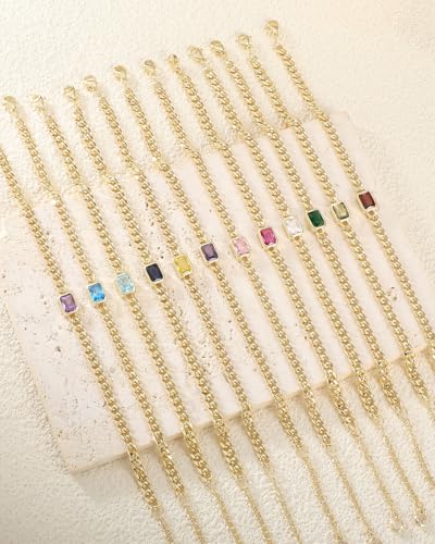 Birthstone Gold Bracelets for Women Non Tarnish Trendy 14k Gold Plated Bracelet Dainty Charm Emerald Bracelets Stack Cuban Link Friendship Bracelets Jewelry Gifts for Birthday/Valentine's Day - color: 08. August(Peridot)