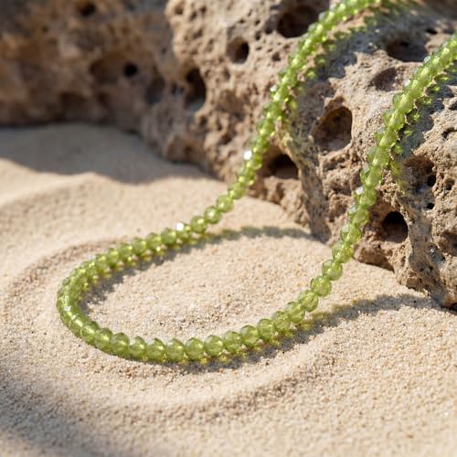Bemoly Faceted Anklet for Women Gemstone Beads Anklet with Sparkling CZ Tail Charm - 22cm + 5cm Adjustable 14K Gold Plated Foot Chain - October Birthstone Jewelry Gift for Her, Summer Beach Vacation - color: Anklet-Peridot